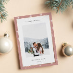 Modern Snowflake Border Christmas Photo Foil Holiday Card<br><div class="desc">Share holiday greetings with these photo Christmas cards featuring your favourite photo set on a modern and minimal background of white snowflakes on contrasting earth toned rose clay pink trimmed with rose gold foil. An editable message area lets you customise your holiday greeting in modern lettering. Add your family name...</div>