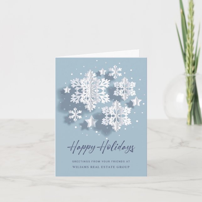 Modern Snowflake Christmas Corporate Greeting Holiday Card (Front)