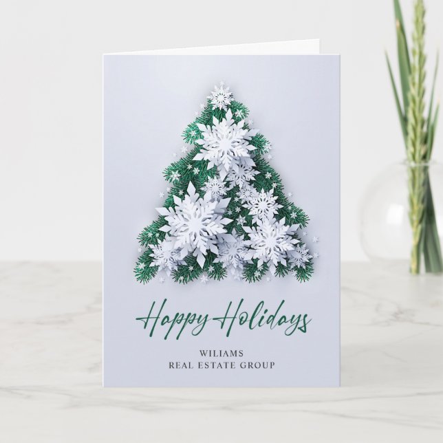 Modern Snowflake Christmas Corporate Greeting Holiday Card (Front)