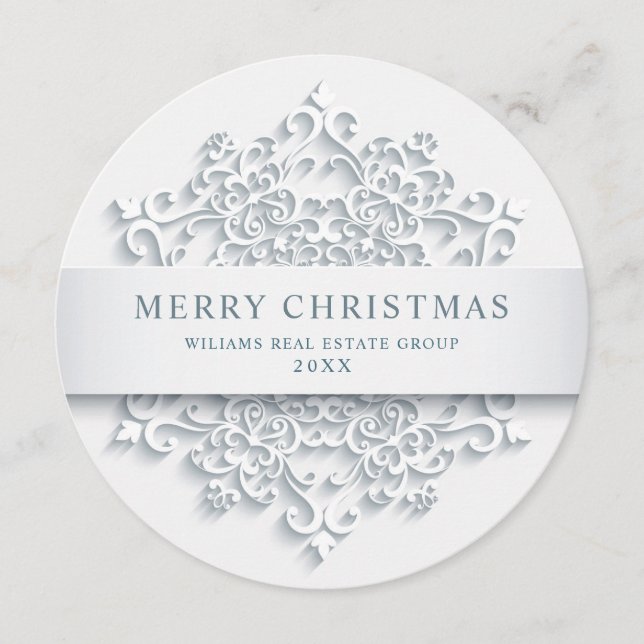Modern Snowflake Christmas Corporate Greeting Holiday Card (Front)