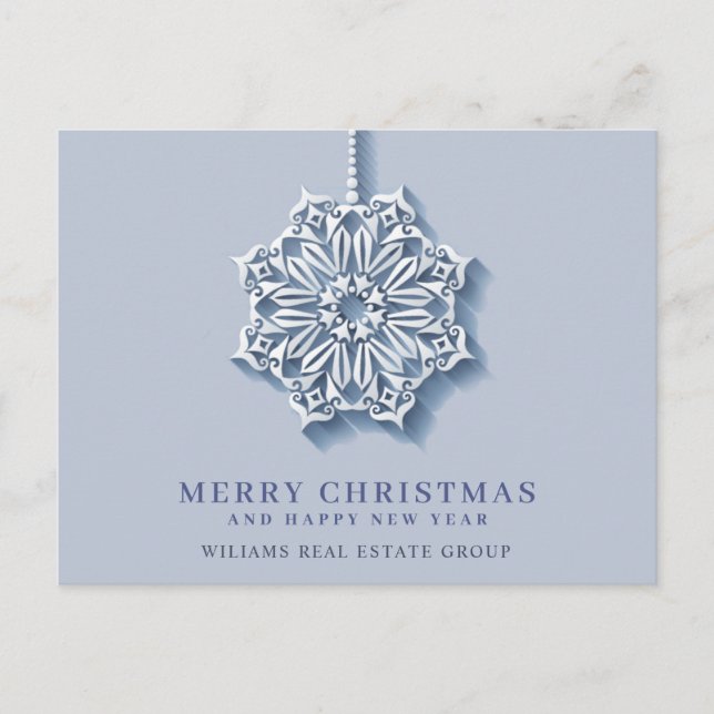 Modern Snowflake Christmas Corporate Greeting Holiday Postcard (Front)