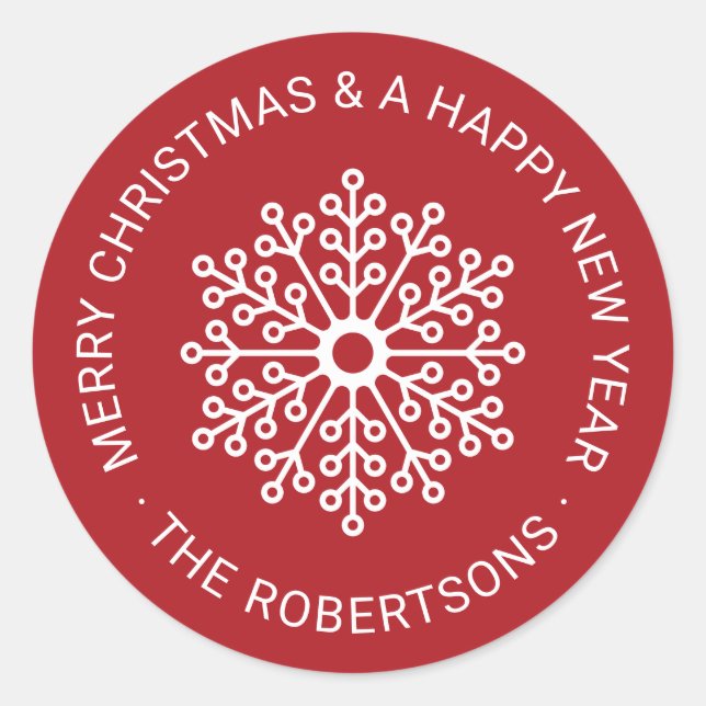 Modern Snowflake Christmas Gift Tag Round Stickers (Front)