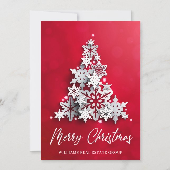 Modern Snowflake Christmas Tree Corporate Greeting Holiday Card (Front)