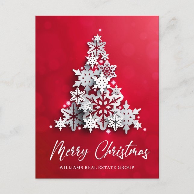 Modern Snowflake Christmas Tree Corporate Greeting Postcard (Front)