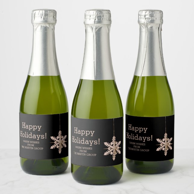 Modern Snowflake Corporate Seasonal Greetings Mini Sparkling Wine Label (Bottles)