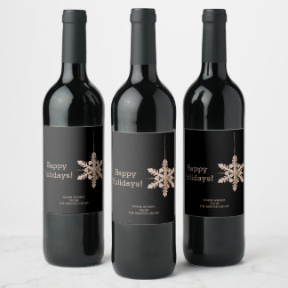 Modern Snowflake Corporate Seasonal Greetings Wine Label