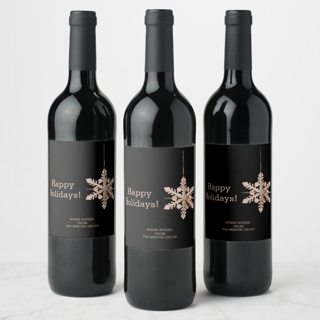 Modern Snowflake Corporate Seasonal Greetings  Wine Label (Bottles)