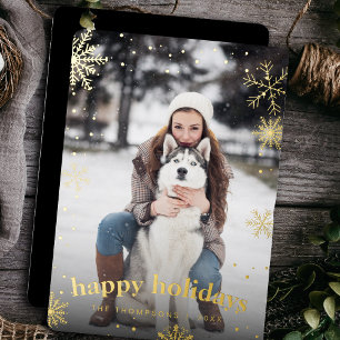 Modern Snowflake Family Christmas 2024 Picture Foil Holiday Card