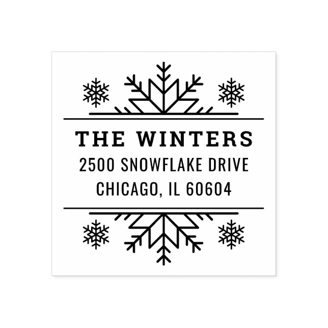 Modern Snowflake Frame Family Address Rubber Stamp (Imprint)
