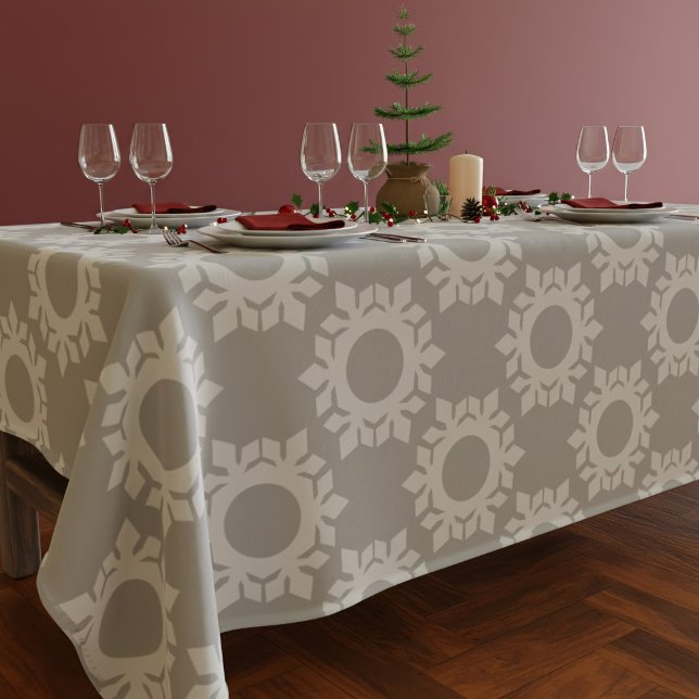 Modern Snowflake Gray Christmas Holiday Tablecloth (A bold snowflake pattern tablecloth that makes your festive table!)