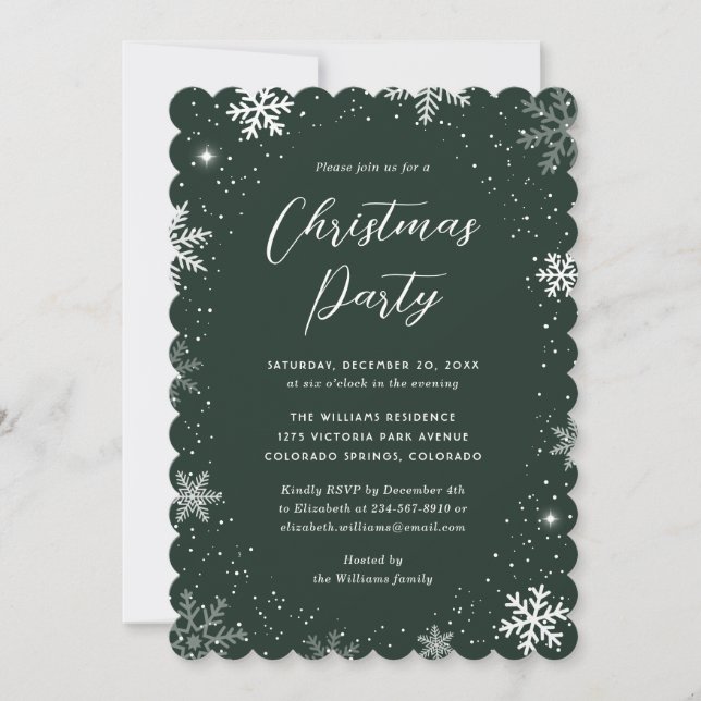 Modern Snowflake Green Christmas Party Invitation (Front)
