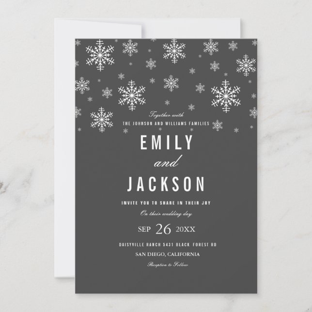 Modern Snowflake Grey Wedding Invitation (Front)