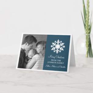Modern Snowflake Holiday Card, Blue Card