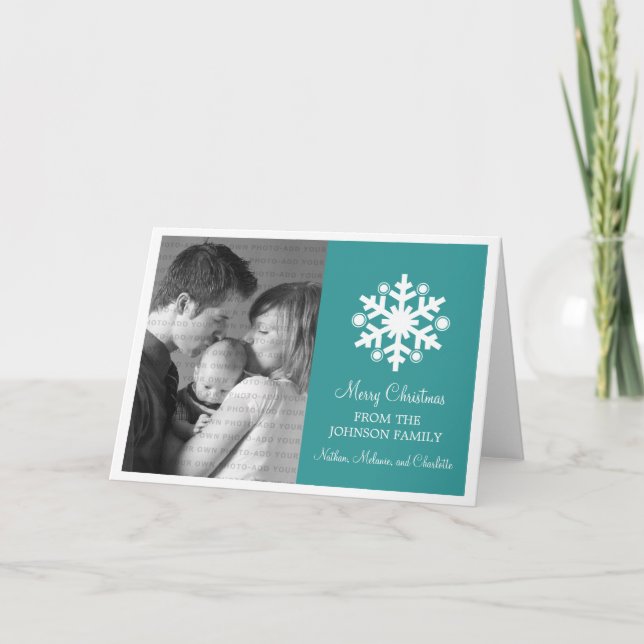 Modern Snowflake Holiday Card, Teal Card (Front)