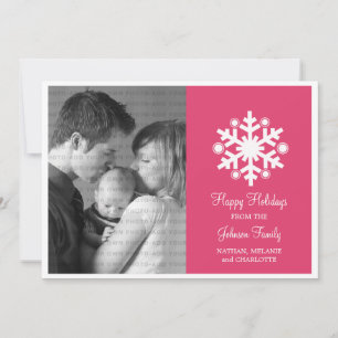 Modern Snowflake Holiday Flat Photo Card, Pink Card