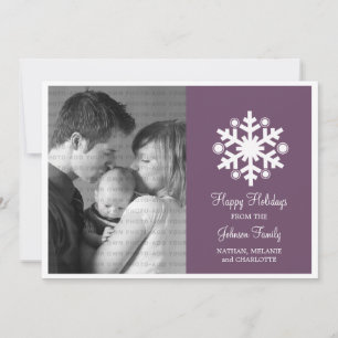 Modern Snowflake Holiday Flat Photo Card, Purple Card