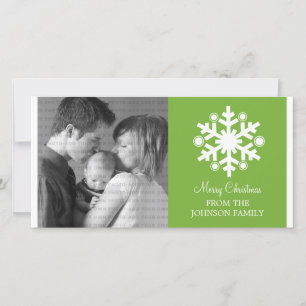 Modern Snowflake Holiday Photo Card, Green Card