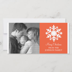 Modern Snowflake Holiday Photo Card, Orange Card