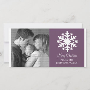 Modern Snowflake Holiday Photo Card, Purple Card