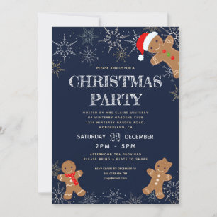 Modern Snowflake Navy Christmas Party Invitation