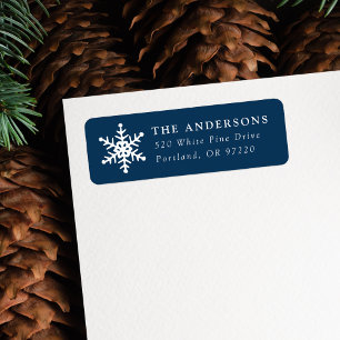 Modern Snowflake Navy Holiday Return Address