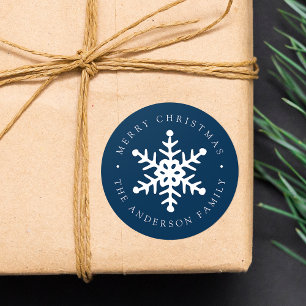 Modern Snowflake Navy Holiday Sticker