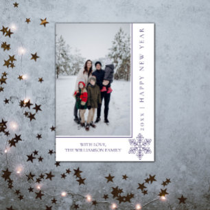 Modern Snowflake New Year's Photo Card Purple