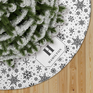 Modern Snowflake Pattern Monogram Brushed Polyester Tree Skirt