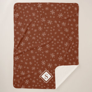 Modern Snowflake Pattern on Red Monogrammed Sherpa Blanket