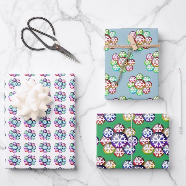Modern Snowflake Pattern Wrapping Paper Sheets (Front)