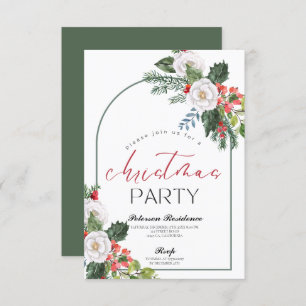 Modern snowflake pine navy winter Christmas party Invitation