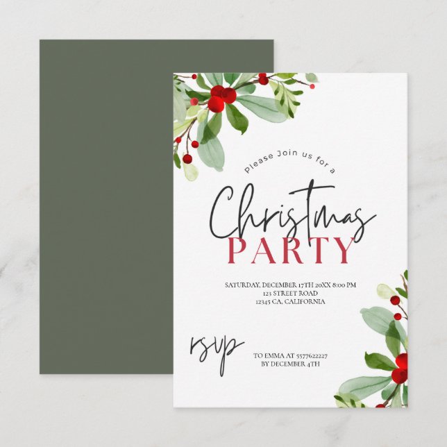 Modern snowflake pine navy winter Christmas party Invitation (Front/Back)