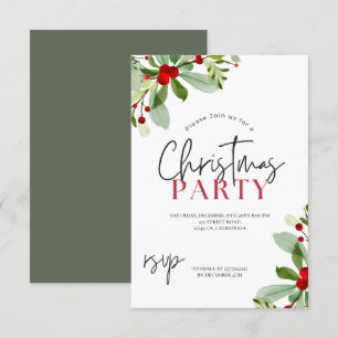 Modern snowflake pine navy winter Christmas party Invitation