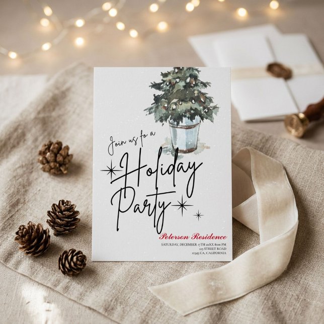 Modern snowflake pine navy winter Christmas party Invitation (Creator Uploaded)