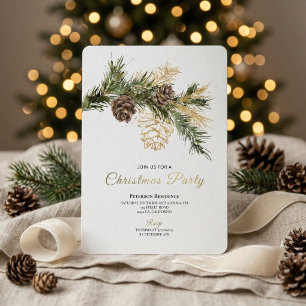 Modern snowflake pine navy winter Christmas party Invitation