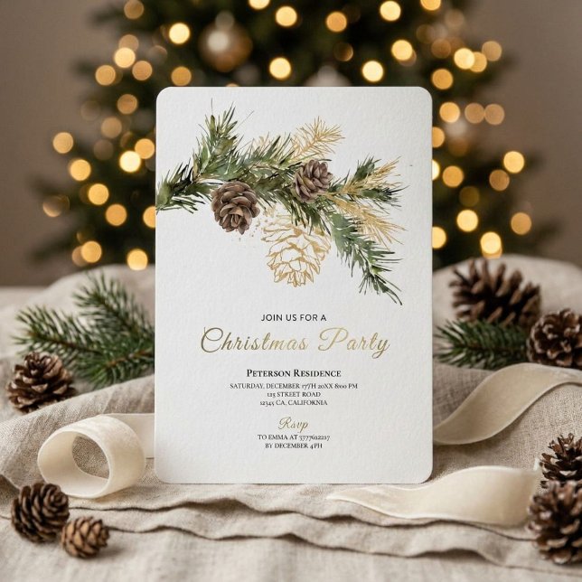 Modern snowflake pine navy winter Christmas party Invitation (Creator Uploaded)
