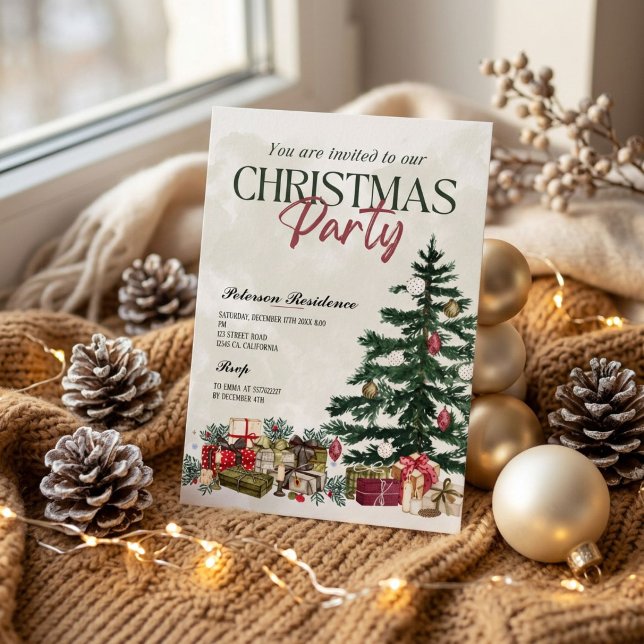 Modern snowflake pine navy winter Christmas party Invitation (Creator Uploaded)