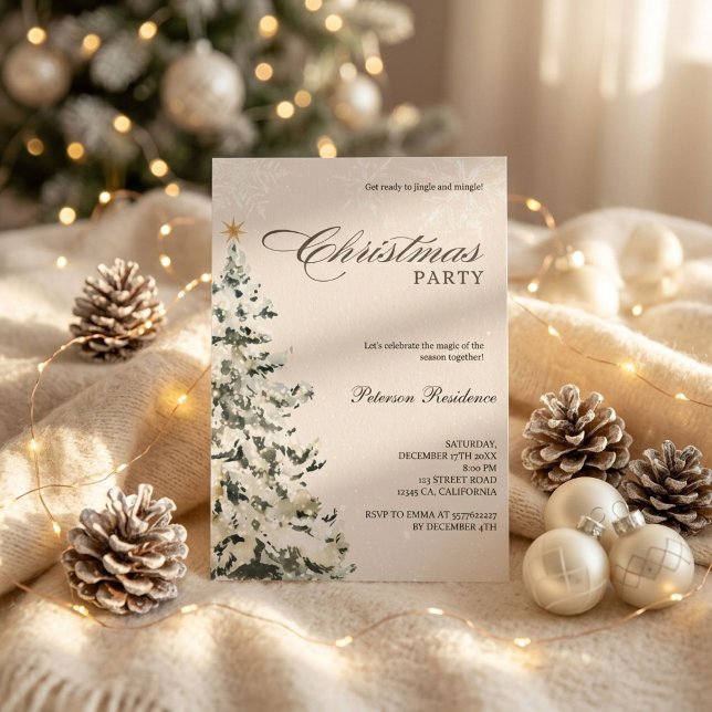 Modern snowflake pine navy winter Christmas party Invitation (Creator Uploaded)