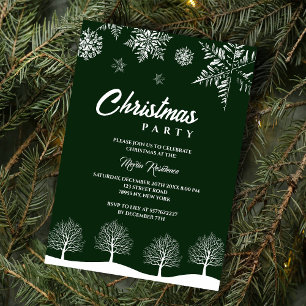 Modern Snowflake Pine Navy Winter Christmas Party Invitation
