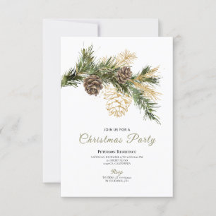 Modern snowflake pine navy winter Christmas party Invitation