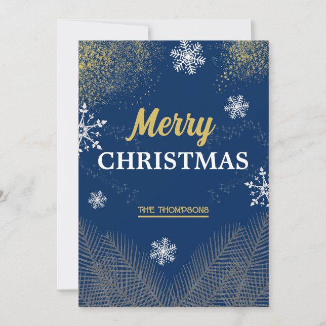 Modern snowflake pine navy winter merry christmas holiday card (Front)