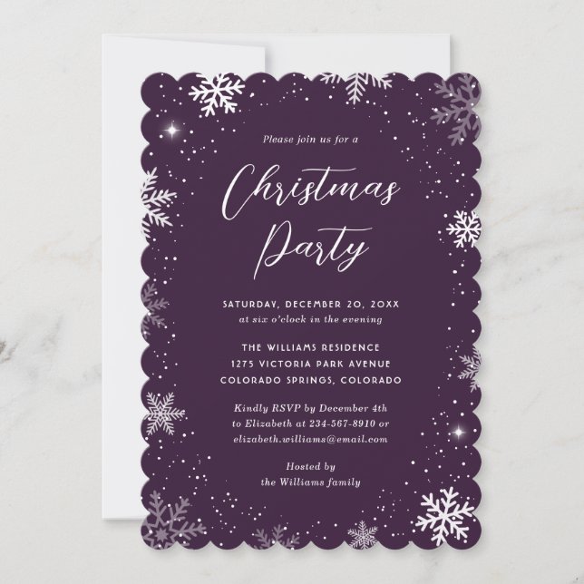 Modern Snowflake Purple Christmas Party Invitation (Front)