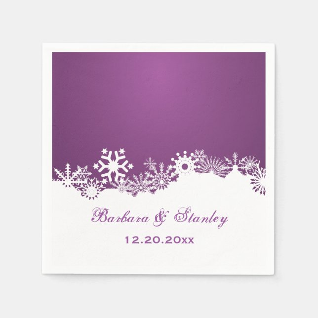 Modern Snowflake purple white winter wedding Napkin (Front)