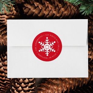 Modern Snowflake Red Return Address Label