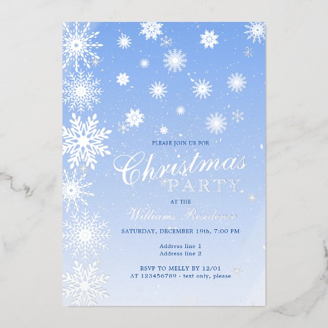 Modern Snowflake Snow Blue Winter Christmas Party (Front)