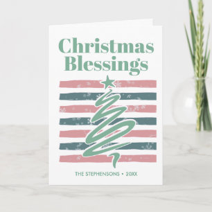 Modern Snowflake Stripe Christmas Blessings Holiday Card