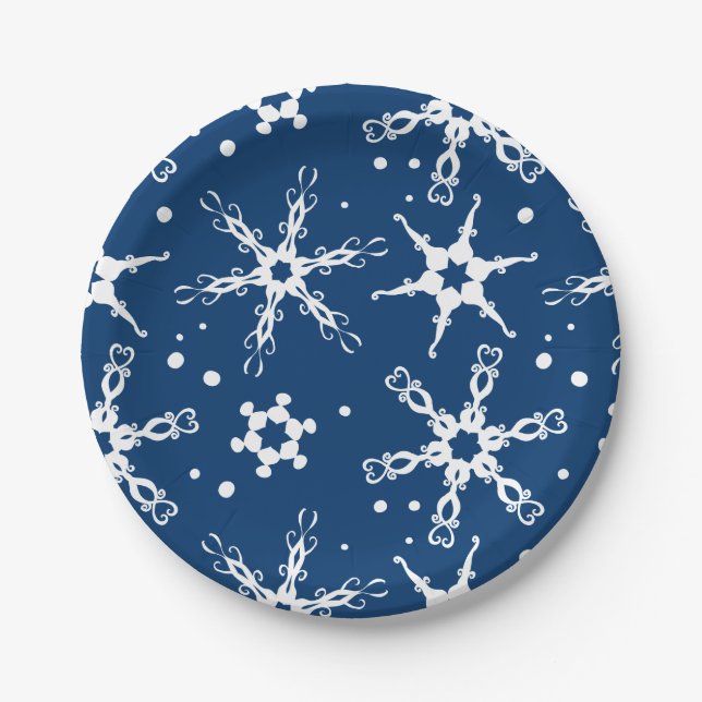 Modern Snowflake Winter Holiday Paper Plate (Front)