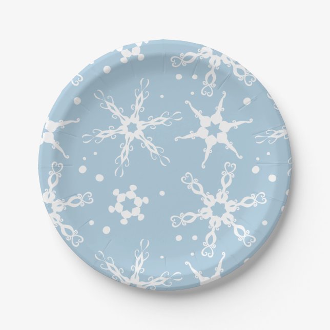 Modern Snowflake Winter Holiday Paper Plate (Front)