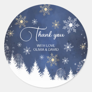 Modern Snowflake Winter Navy and Gold Classic Round Sticker