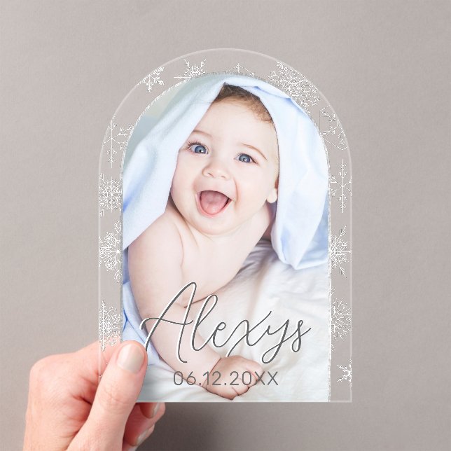   Modern Snowflake Winter Photo Birth Announcement (Insitu (Handheld))